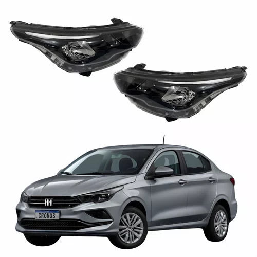 Par de Farol Fiat Cronos 2024 Até 2025 Máscara Negra Sem Led