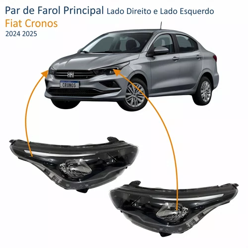Par de Farol Fiat Cronos 2024 Até 2025 Máscara Negra Sem Led