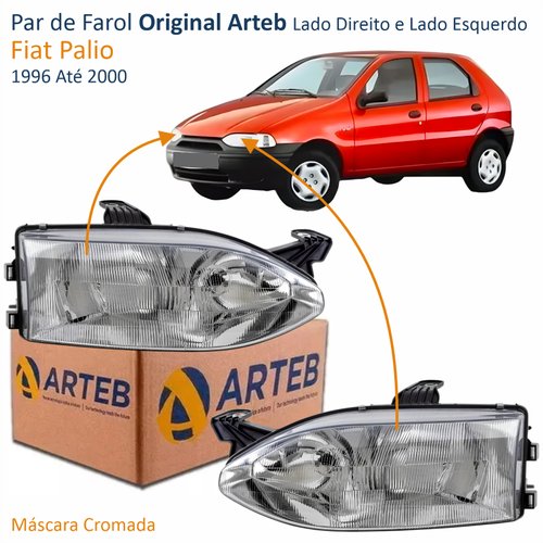 Par de Farol Fiat Palio 1996 Até 2000 Original Arteb Foco Duplo Vidro
