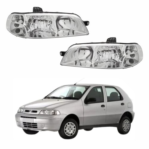 Par de Farol Fiat Palio G2 2001 Até 2007 Foco Duplo Carcaça Preta