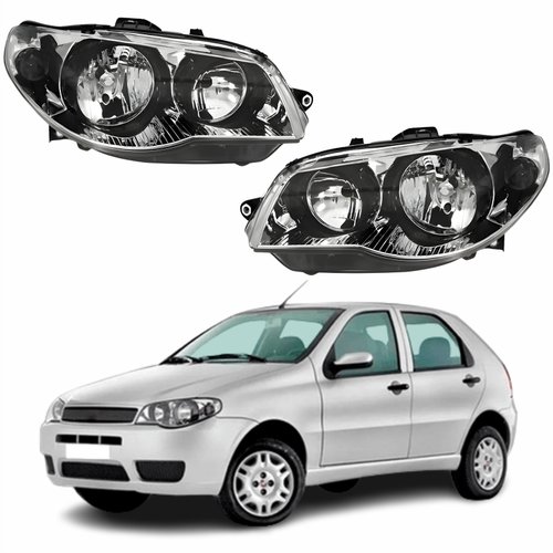 Par de Farol Fiat Palio G3 2003 Até 2014 Original Arteb Máscara Cromada Com Aro Negro Foco Duplo