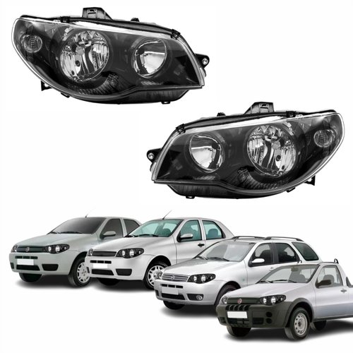 Par Faróis Fiat Palio G3 2003 2004 2005 2006 2007 2008 2009 2010 2011 2012 2013 2014 Siena Strada Weekend G3 2003 2004 2005 2006 2007 2008 2009 2010 2011 2012 Original Máscara Negra Canhão Preto Foco Duplo