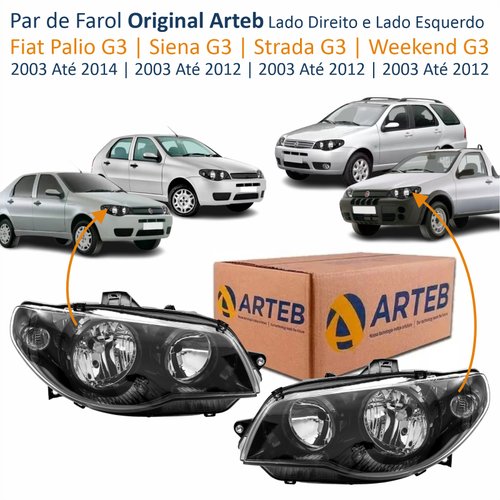 Par Faróis Fiat Palio G3 2003 2004 2005 2006 2007 2008 2009 2010 2011 2012 2013 2014 Siena Strada Weekend G3 2003 2004 2005 2006 2007 2008 2009 2010 2011 2012 Original Máscara Negra Canhão Preto Foco Duplo