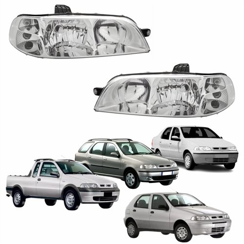 Par de Farol Fiat Palio Siena G2 2001 Até 2007 Strada G2 2002 Até 2007 Weekend G2 2001 Até 2006 Original Arteb Foco Duplo Carcaça Preta