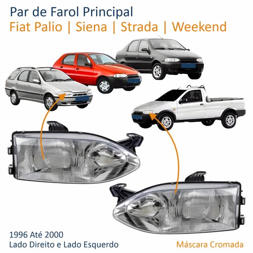 Par de Farol Fiat Palio Siena Strada Weekend 1996 Até 2000 Foco Duplo