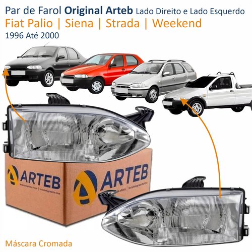 Par de Farol Fiat Palio Siena Strada Weekend 1996 Até 2000 Original Arteb Foco Duplo Vidro