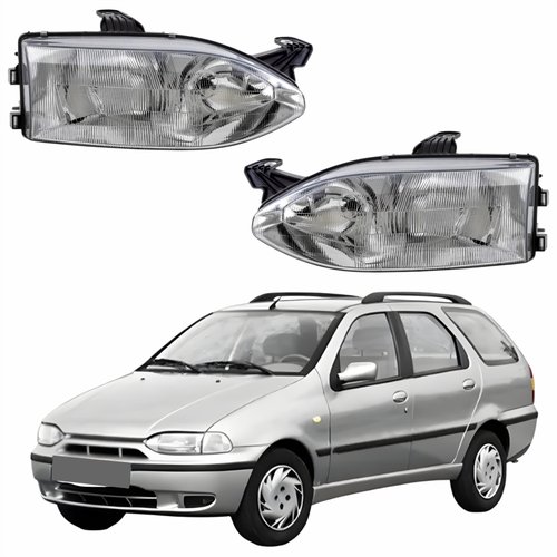Par de Farol Fiat Palio Weekend 1996 Até 2000 Original Arteb Foco Duplo Vidro