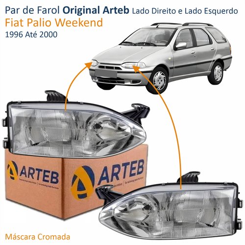 Par de Farol Fiat Palio Weekend 1996 Até 2000 Original Arteb Foco Duplo Vidro