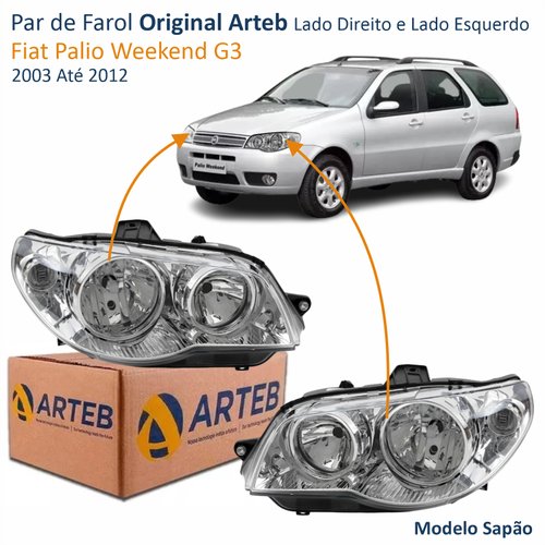 Par de Farol Fiat Palio Weekend G3 2003 Até 2012 Original Arteb Máscara Cromada Com Aro Cromado Foco Duplo