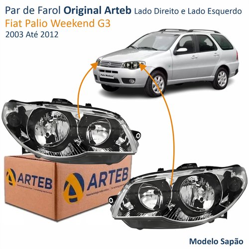 Par de Farol Fiat Palio Weekend G3 2003 Até 2012 Original Arteb Máscara Cromada Com Aro Negro Foco Duplo