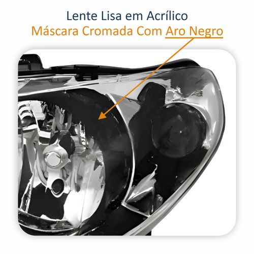 Par de Farol Fiat Palio Weekend G3 2003 Até 2012 Original Arteb Máscara Cromada Com Aro Negro Foco Duplo