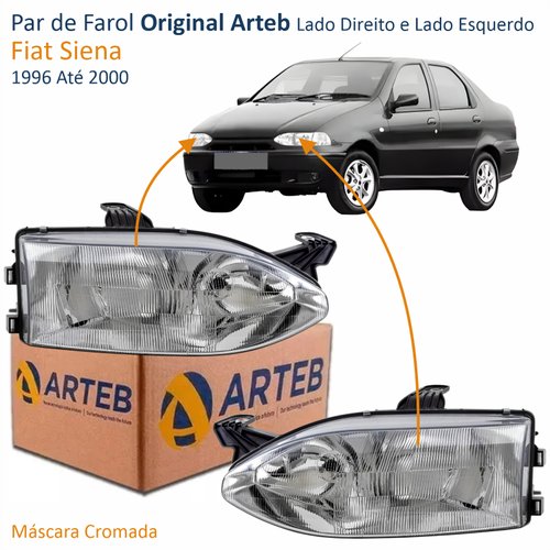 Par de Farol Fiat Siena 1996 Até 2000 Original Arteb Foco Duplo Vidro