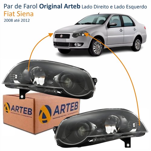 Par Faróis Fiat Siena 2008 2009 2010 2011 2012 Original Foco Duplo Máscara Negra Com Anel Preto