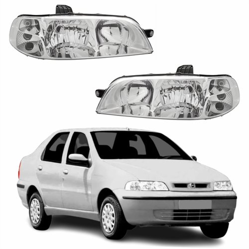 Par de Farol Fiat Siena G2 2001 Até 2007 Original Arteb Foco Duplo Carcaça Preta