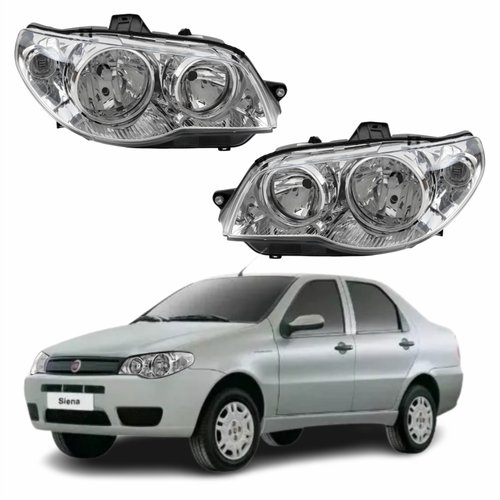 Par de Farol Fiat Siena G3 2003 Até 2012 Original Arteb Máscara Cromada Com Aro Cromado Foco Duplo