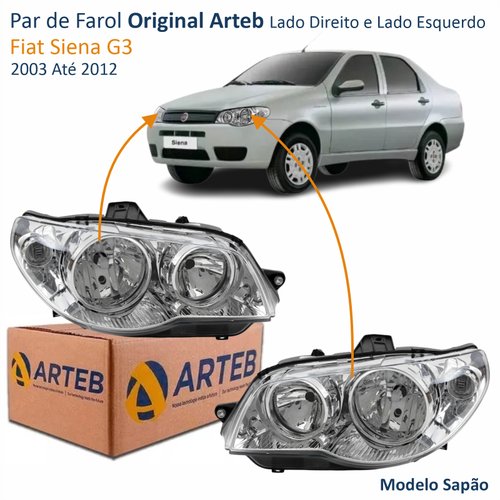 Par de Farol Fiat Siena G3 2003 Até 2012 Original Arteb Máscara Cromada Com Aro Cromado Foco Duplo