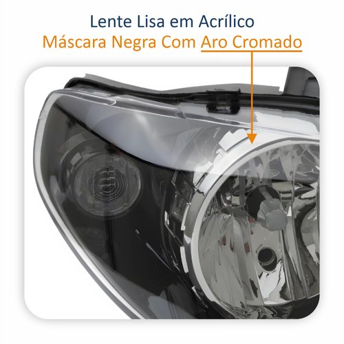 Par de Farol Fiat Siena G3 2003 Até 2012 Original Arteb Máscara Negra Com Aro Cromado Foco Duplo