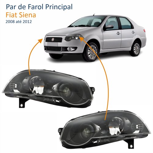 Par Faróis Fiat Siena G4 2008 2009 2010 2011 2012 Foco Duplo Máscara Negra Com Anel Preto