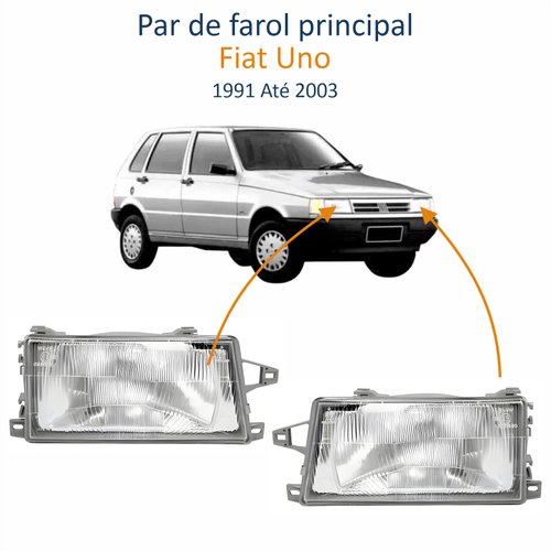 Par de Farol Fiat Uno 1991 Até 2003 Lente De Vidro