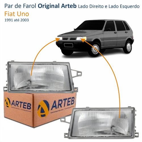 Par de Farol Fiat Uno 1991 até 2003 Original Arteb Foco Simples