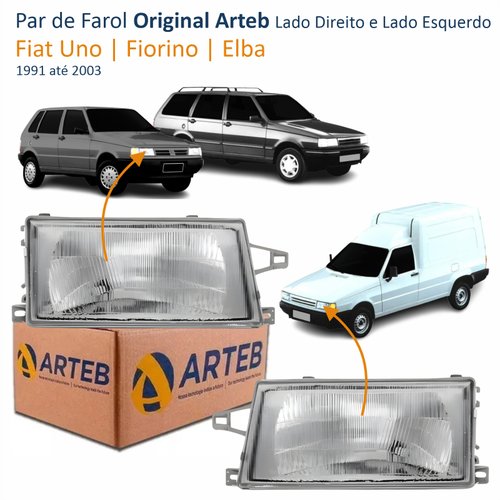 Par de Farol Fiat Uno Fiorino Elba 1991 até 2003 Original Arteb Foco Simples