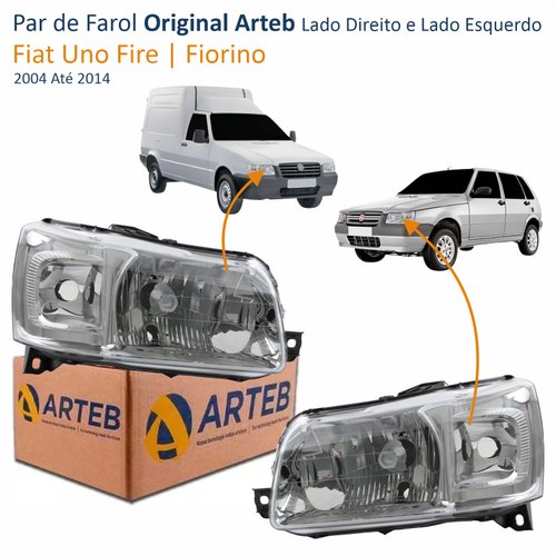 Par de Farol Fiat Uno Fire Fiorino 2004 Até 2014 Original Arteb Máscara Cromada