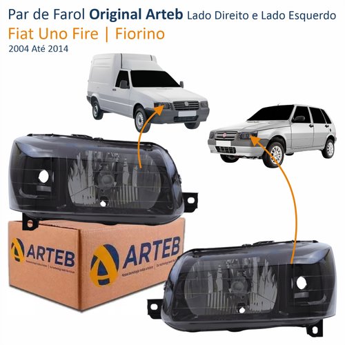 Par de Farol Fiat Uno Fire Fiorino 2004 Até 2014 Original Arteb Máscara Negra