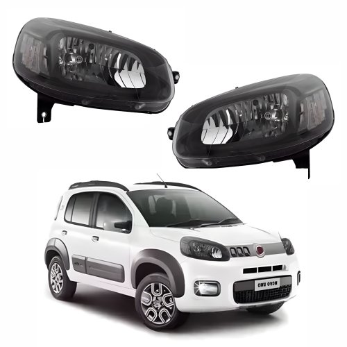 Par de Farol Fiat Uno Vivace 2015 Até 2021 Máscara Negra