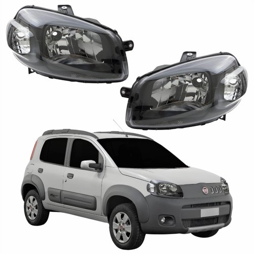 Par de Farol Fiat Uno Way 2010 Até 2014 Original Arteb Máscara Negra