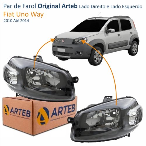 Par de Farol Fiat Uno Way 2010 Até 2014 Original Arteb Máscara Negra