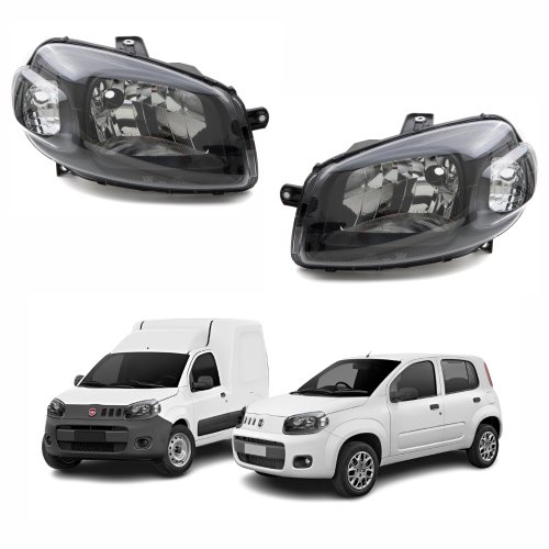 Par de Farol Fiat Uno Way Vivace 2010 Até 2014 Fiorino 2014 Até 2019 Máscara Negra Foco Simples