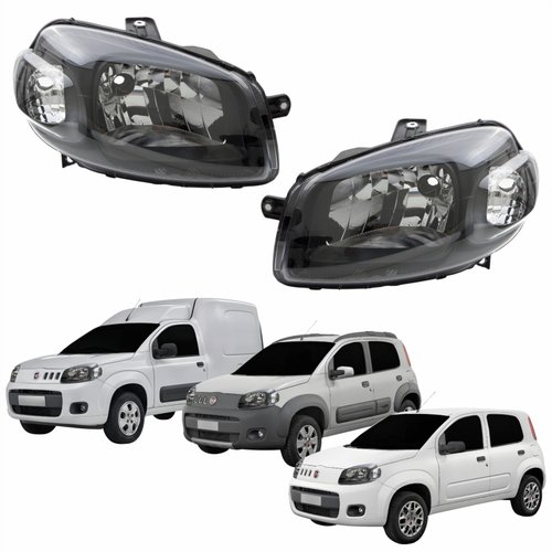Par de Farol Fiat Uno Way Vivace 2010 Até 2014 Fiorino 2014 Até 2019 Original Arteb Máscara Negra