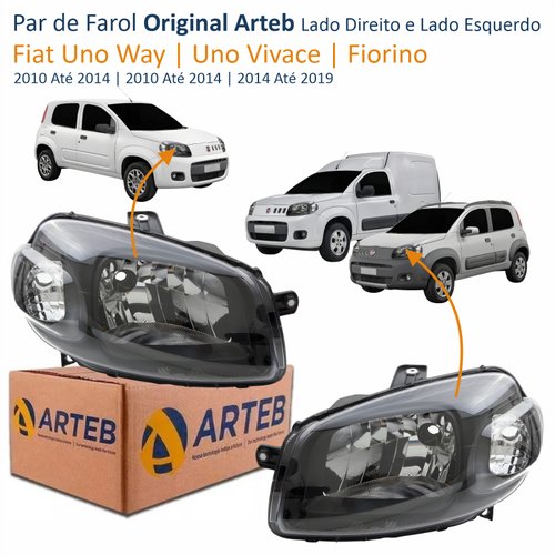 Par de Farol Fiat Uno Way Vivace 2010 Até 2014 Fiorino 2014 Até 2019 Original Arteb Máscara Negra
