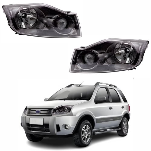 Par de Farol Ford Ecosport 2008 Até 2012 Máscara Negra
