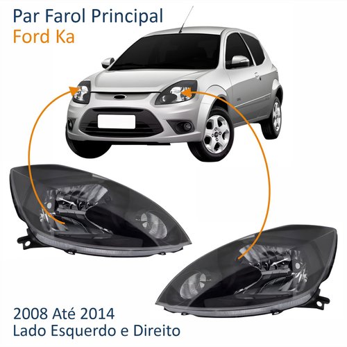 Par Farol Principal Ford Ka 2008 Até 2014 Máscara Negra