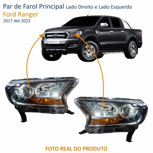 Par de Farol Ford Ranger 2017 Até 2023 Máscara Negra Com Projetor
