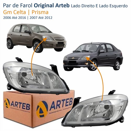 Par de Farol Gm Celta 2006 Até 2016 Prisma 2007 Até 2012 Original Arteb Máscara Cromada