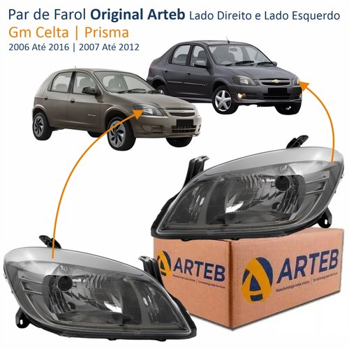 Par de Farol Gm Celta 2006 Até 2016 Prisma 2007 Até 2012 Original Arteb Máscara Cromomix