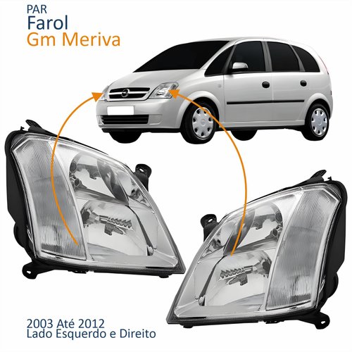 Par Farol Principal Gm Meriva 2003 Até 2012 Foco Duplo Máscara Cromada
