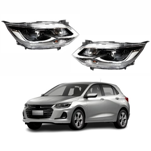 Par de Farol Gm Onix 2020 Até 2023 Sem Led Com Projetor Manual Cromado