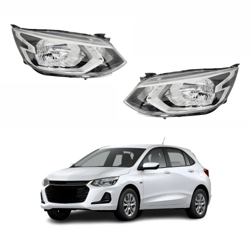 Par de Farol Gm Onix 2020 Até 2023 Sem Led Manual Cromado