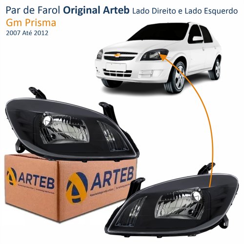 Par de Farol Gm Prisma 2007 Até 2012 Original Arteb Máscara Negra