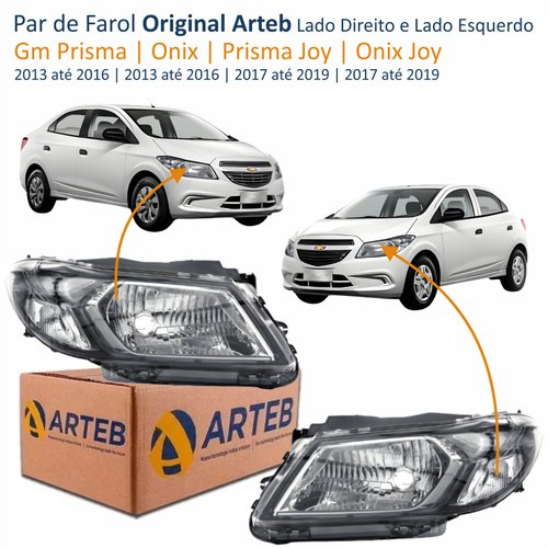 Par de Farol Gm Prisma Onix 2013 até 2016 Prisma Joy Onix Joy 2017 até 2019 Original Arteb Fumê