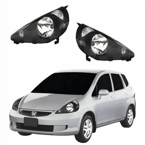 Par Farol Honda Fit 2003 Até 2008 Máscara Negra