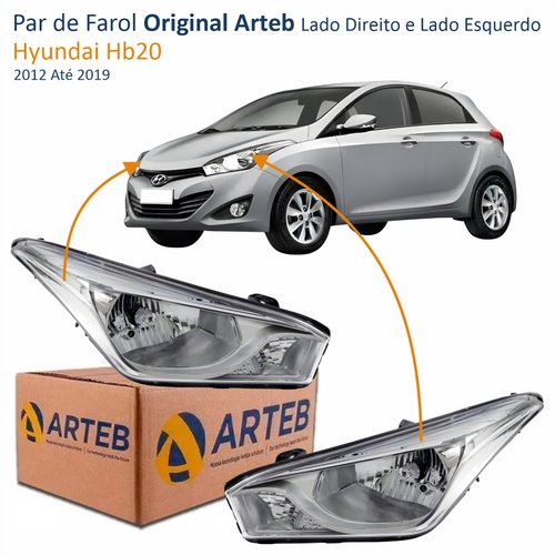 Par de Farol Hyundai Hb20 2012 Até 2019 Original Arteb Máscara Cromada