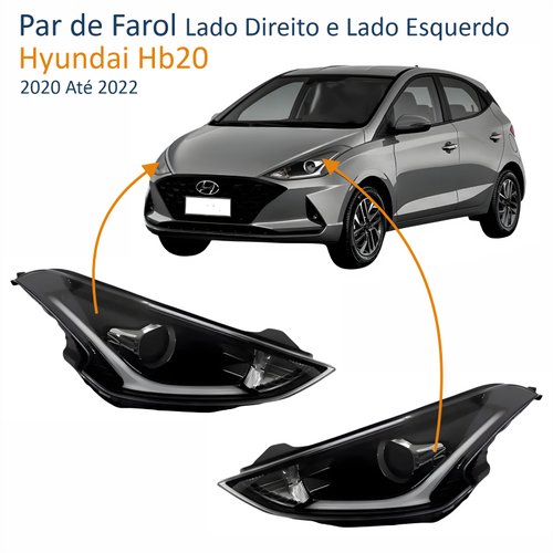 Par de Farol Hyundai Hb20 2020 Até 2022 Com Projetor Com Led