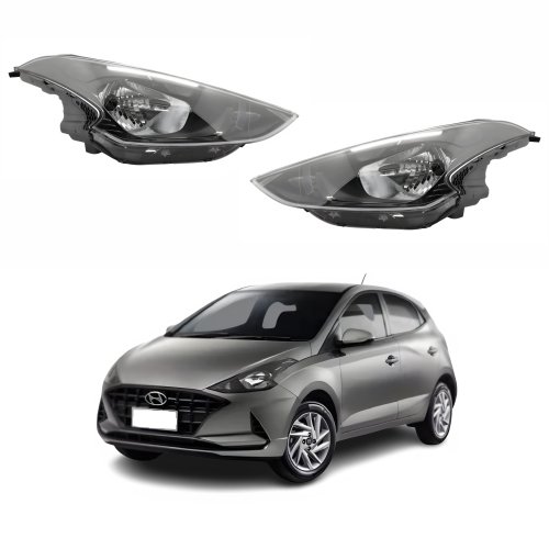 Par de Farol Hyundai Hb20 2020 Até 2022 Máscara Negra