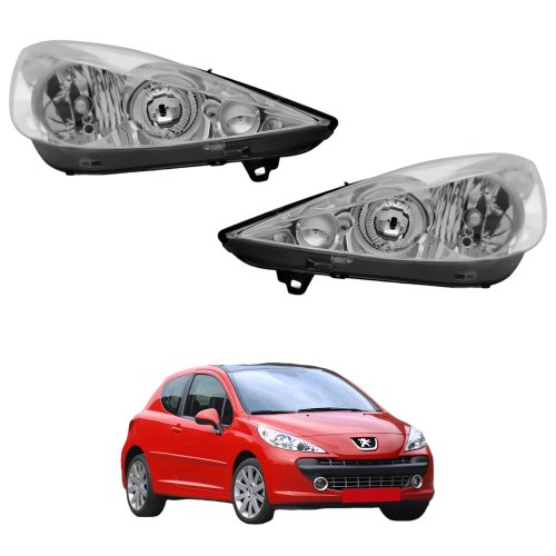 Par de Farol Peugeot 207 2007 até 2015 Máscara Cromada