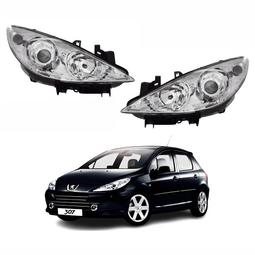 Par de Farol Peugeot 307 2007 Até 2012 Manual Cromado