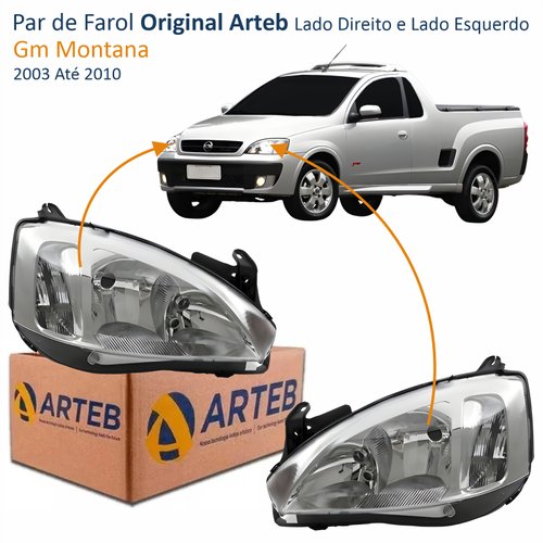 Par de Farol Principal Gm Montana 2003 Até 2010 Original Arteb Pisca Raiado Máscara Cromada